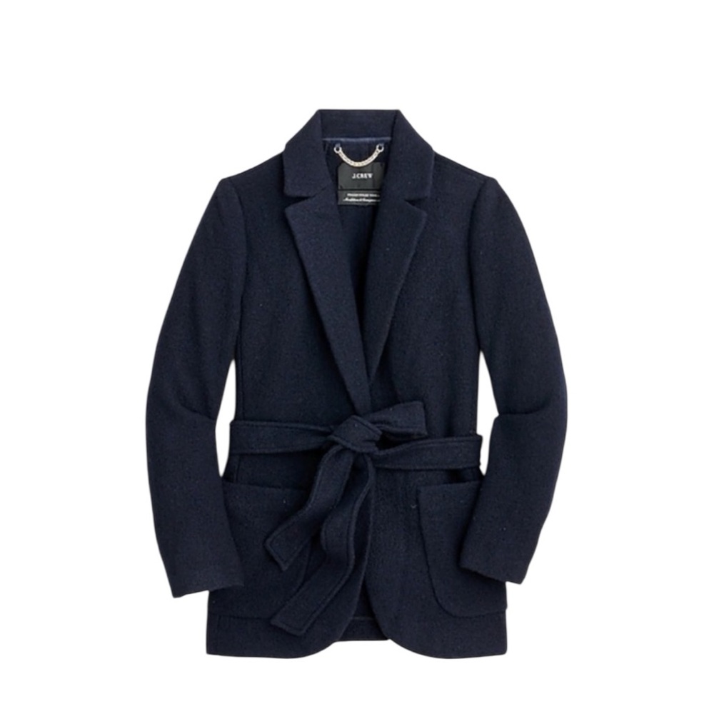 J. Crew Navy Blue Italian Boiled 100% Wool Wrap Blazer Jacket Size 8